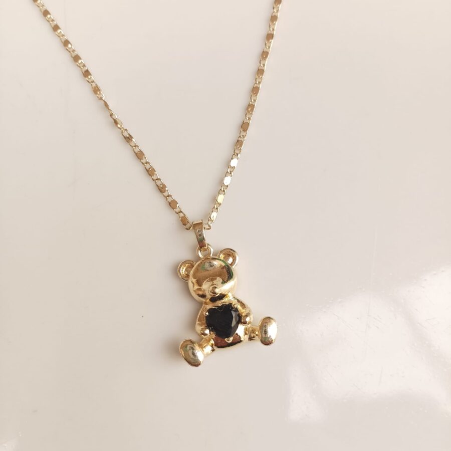 Collar Osito "Black Heart" Dorado