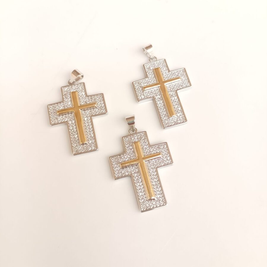 Dije Cruz "Fe Radiante" Bicolor con Pavé